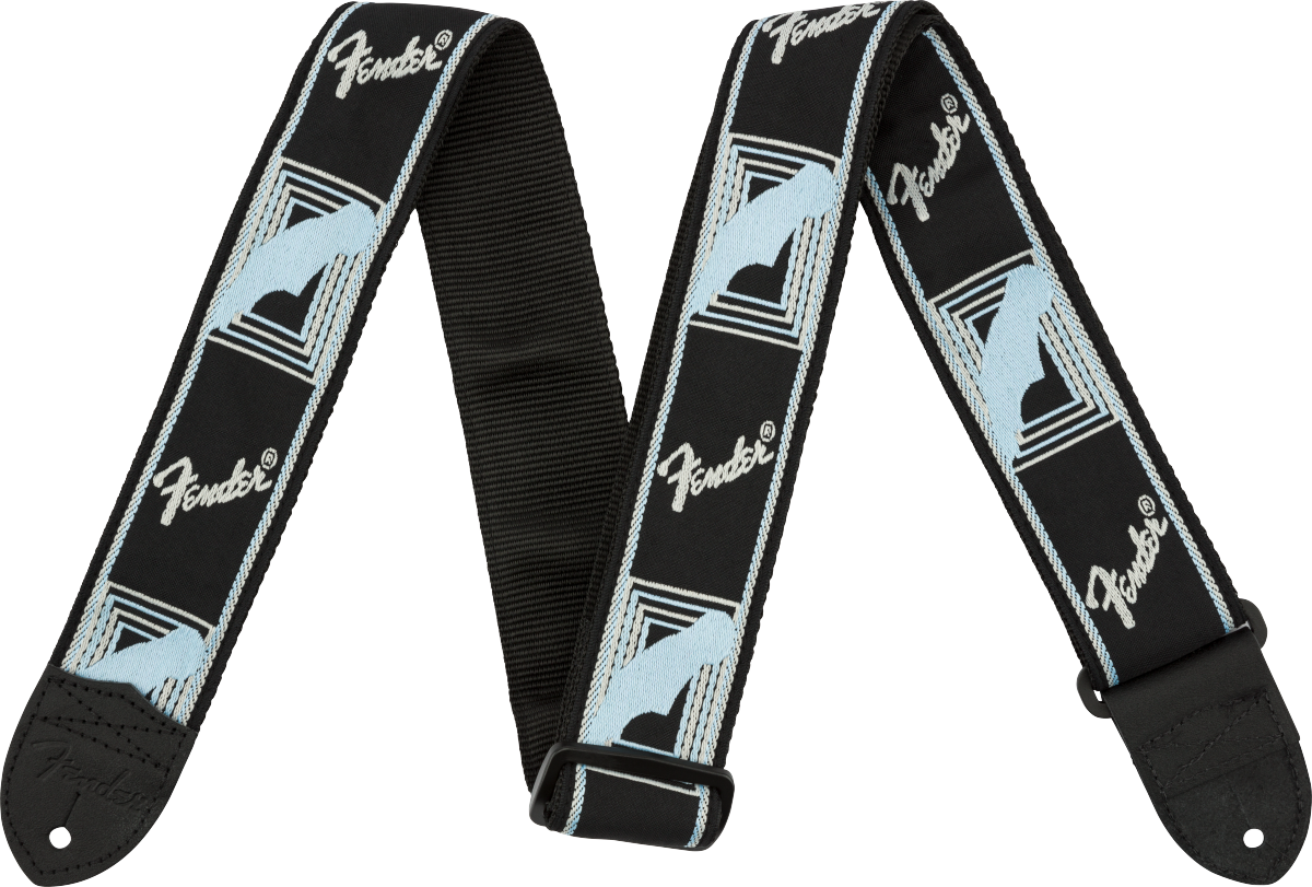 0990681502_merch_frt_001_nr Fender Monogrammed Strap Black Light Grey Blue - immagine 1
